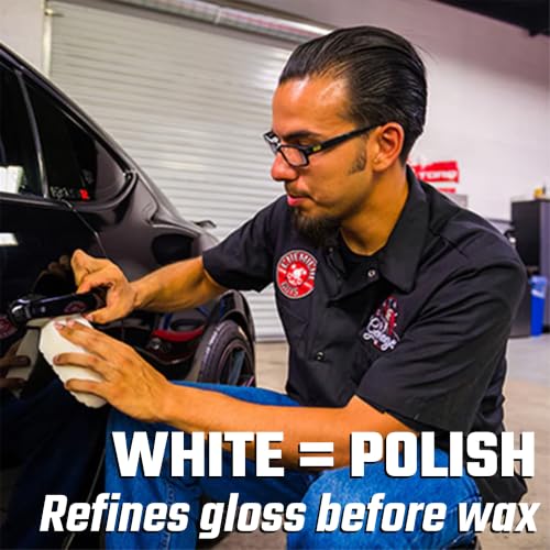 Chemical Guys Hex Hand Applicator Pad Kit, 3-Piece for Polish and Wax | Orange pad cuts and corrects, white pad polishes, black pad applies wax or sealant. Hex foam spreads evenly by hand