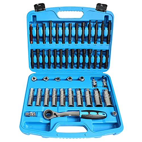 Shock Absorber Strut Nut Removal Fixed Kit Steering Hub Suspension Strut Spreader Remove Socket with Ratchet Adaptors (47pc) - size: 47PC