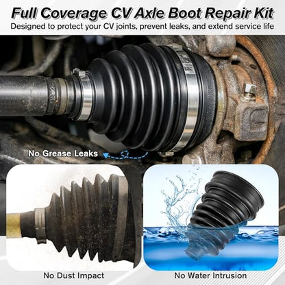 4 PACK Rubber CV Axle Boot Repair Kit with CV Boot Tool Cone Mounting | No Axle Removal Required, Flexible Leak Proof Protection, 8pcs Stainless Steel Clamps & 12pcs Zip Ties, Universal Vehicle