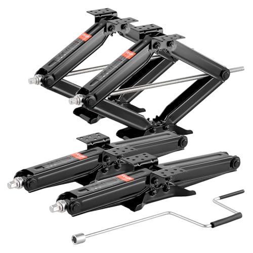 VEVOR 5000 lbs RV Scissor Jacks, 4-23.4 in RV Stabilizer Leveling Scissor Jacks, Set of 4, Heavy Duty Stabilizer Jack with Crank Handle, Socket and Bubble Levels, Not Easily Bent or Deformed - size: 5000 lbs, style: 4 PACK