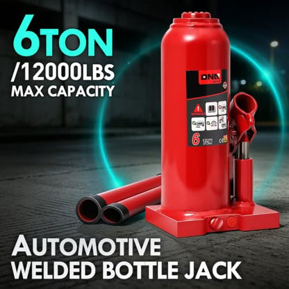 DNA Motoring 6 Tons / 12000 lbs Lifting Automotive Welded Hydraulic Bottle Jack for Car SUV Pickup Truck, Auto Repair, with Manual Handle & Carrying Storage Case, Red - color: red, style: 6 ton