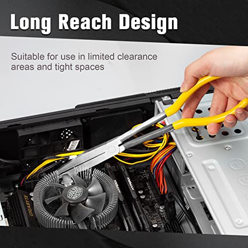 Long Reach Flat Nose Pliers 11-inch Duck Billed Pliers with Serrated Jaws for Automotive Repair Mechanical Work, Long Reach Plier for Hard to Reach Narrow Spaces & Limited Clearance Areas - style: Flat nose pliers