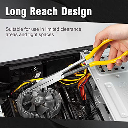 Long Reach Flat Nose Pliers 11-inch Duck Billed Pliers with Serrated Jaws for Automotive Repair Mechanical Work, Long Reach Plier for Hard to Reach Narrow Spaces & Limited Clearance Areas - style: Flat nose pliers