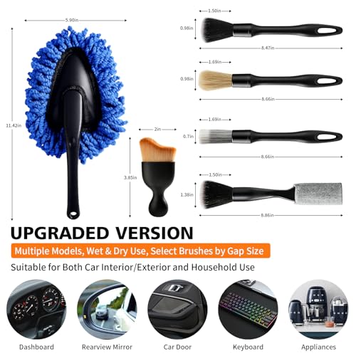 Windshield Cleaner Tool, 12Pcs Car Cleaning Kit, 23-inch Extendable Handle with 4 Microfiber Pads, Car Interior Detailing Brushes, All-in-One Inside Car Cleaning for Auto Detailing - color: Blue-02