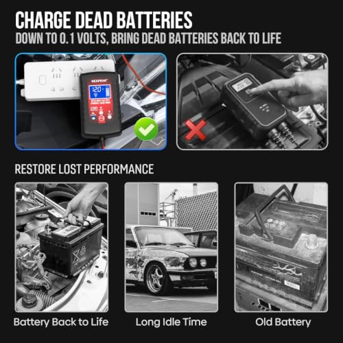 [4-Pack]1.75-Amp Car Battery Charger, 6V and 12V Smart Fully Automatic Battery Charger Maintainer, Trickle Charger, Battery Desulfator for Car, Lawn Mower, Motorcycle, Boat, Marine Lead Acid Batteries