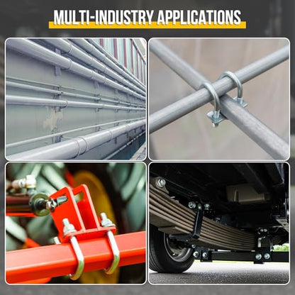DTGN M10x50x130mm U Bolts Square Kit - 2Set - Carbon Steel U-Bolt Kit with Nuts, Washers, Frame Plate - Good for Pipe, Trailer, Automotive, Leaf Spring Fastener - size: M10x50x130mm