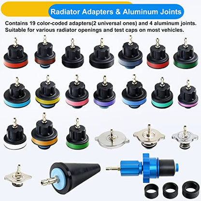 JoyFans Radiator Pressure Tester and Cooling System Pneumatic Vacuum Coolant Refill Tool 33Pcs Automotive Kit with Pressure Gauge, Radiator Adapters for Most Cars, Trucks, Airlift Red - color: Red Suitcase