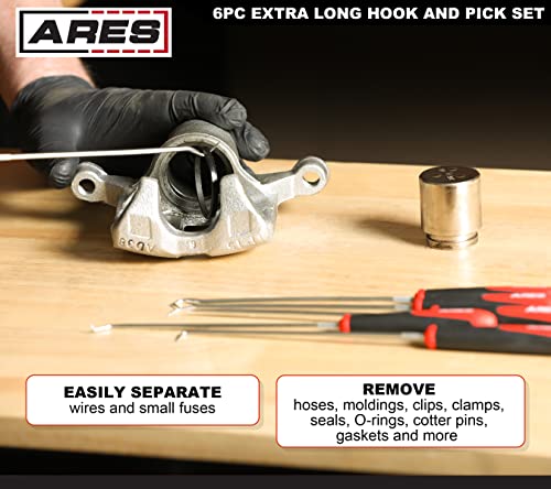 ARES 10035 Extra Long Precision Hook and Pick Set, 6-Piece | Includes angled, straight, and full hooks and picks; hardened steel shafts - size: 6-Piece Extra Long Hook/Pick Set