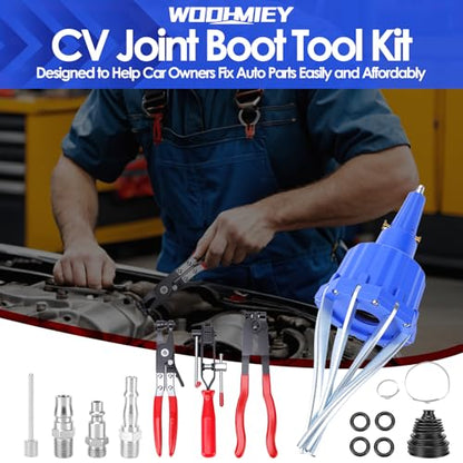 Pneumatic CV Boot Expander Spreader Tool Kit, Installation Removal Repair Kit with 3 Clamp Pliers 15 Pairs Hose Clamp, Universal CV Joint Boot Tool Compatible with ATV UTV (Blue) - color: Blue