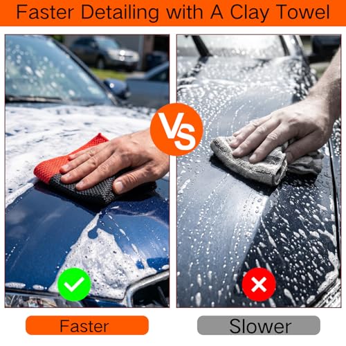 Okllen 3 Pcs Clay Bar Towel, 12" Premium Fine Grade Clay Towel for Car Detailing - Removes Paint Overspray, Water Spots, Tree Sap, Rail Dust, Red
