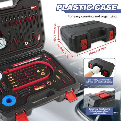 46PCS Engine Compression Testers, Petrol Diesel Cylinder Leak Down | Compression and Leakage Test Kit, Dual Gauge Engine Compression Tester Kit for HDi, TDCi, Pumpe Duse Engine