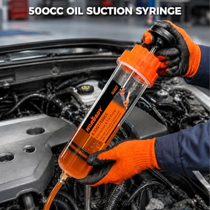 500CC Fluid Extractor and Fill Pump, Manual Oil Syringe Suction Pump with Long Hose and Extension Tubes, Automotive Fluid Transfer Pump for Oil, Brake Fluid, Coolant, Gear Oil, Cars, Boats, Lawn Mower - size: 500ML with Hose