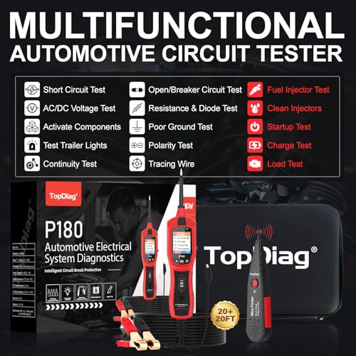 Circuit Breaker Finder Tool, Battery Tester, AC DC Voltage Tester, Fuel Injector Tester, 9V-30V Automotive Circuit Tester with 40FT Cable, P180 - style: P180