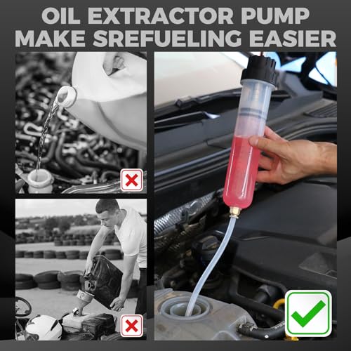 HORUSDY 200cc Fluid Extractor Syringe Oil Pump, Fluid Evacuator with 23" Flexible Hose, 12" Fine & Coarse Hoses, for Automotive, Motorcycle, Marine & Equipment Maintenance (9PCS) - size: 200ML with Hose