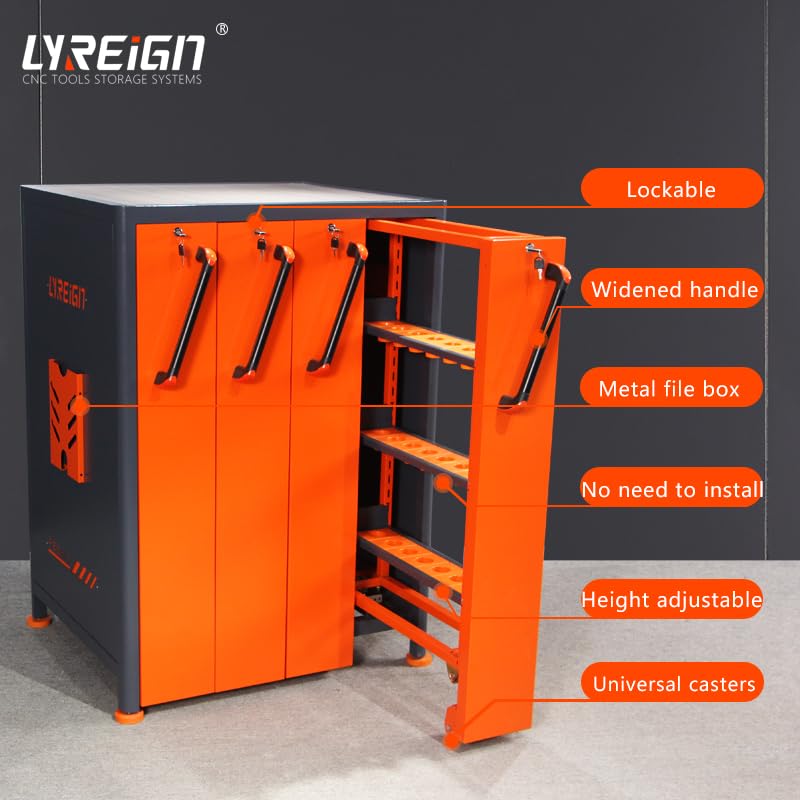 Large Capacity CNC Tool Storage Cabinet, Portable CNC Tool Holder Vertical Drawer Cabinet, CNC Tool Storage Rack Equipment for Warehouses Machining Centers, HSK63-84CAP, Gray and Orange - size: HSK63-84CAP