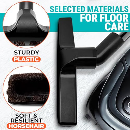Universal Vacuum Attachments, Horsehair Brush, 1.25" Fit, 360 Swivel | Vacuum Brush Attachment, Soft Bristles, 3 Hose Adapters 1.25" to 1.37", Swivel Head; for Wood, Tile, and Smooth Surfaces