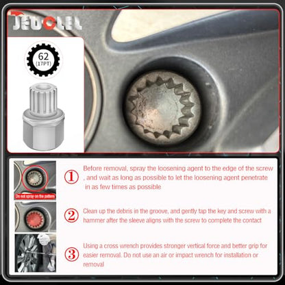 62/17PT Wheel Locking Nut Key Compatible with VW, Audi, Nut Removal | Wheel Lock Nut Socket Adapter, Anti-Theft Screw Remover, Hand Repair Tool, Tyre Fitting, garage - color: 62/17PT