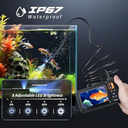Endoscope Camera with Light, Inspection Borescope Camera with 4.3" IPS Screen, 1920P HD with 8 LED Lights, 32.8FT Semi-Rigid Cord Bore Scope, IP67 Waterproof Endoscope for Sewer, Dual Lens(Orange) - style: 32.8FT Dual Lens