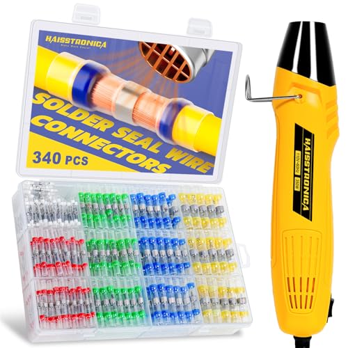 haisstronica 340 PCS Solder Seal Wire Connectors with Mini Heat Gun Kit, Waterproof Heat Shrink Wire Connectors, 10-26 AWG Solder Stick Wire Connectors for Automotive, Marine & Wiring Repair - size: 340PCS