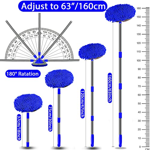 WillingHeart 63" Car Wash Mop Brush Tool Mitt with Long Handle Length More Suitable for Washing American Cars Truck, SUV, RV, Trailer, 2 in 1 Chenille Microfiber Duster Not Hurt Paint Scratch Free - color: Blue