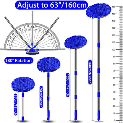 WillingHeart 63" Car Wash Mop Brush Tool Mitt with Long Handle Length More Suitable for Washing American Cars Truck, SUV, RV, Trailer, 2 in 1 Chenille Microfiber Duster Not Hurt Paint Scratch Free - color: Blue