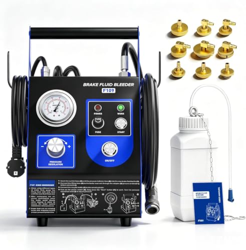 Electric One Man Vacuum Pressure Brake Bleeder Fluid Kit | 9PCS Adapters, 1L Waste Oil Bottle, Air-Free Fitting, Fits Car & Motorcycle Toyota Honda BMW Ford Audi Chevrolet Benz