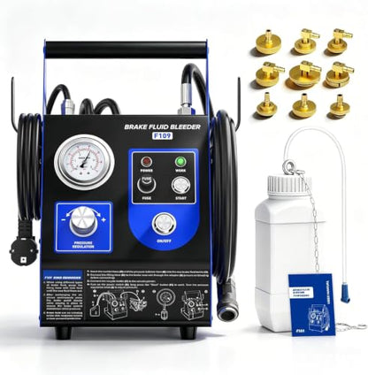 Electric One Man Vacuum Pressure Brake Bleeder Fluid Kit | 9PCS Adapters, 1L Waste Oil Bottle, Air-Free Fitting, Fits Car & Motorcycle Toyota Honda BMW Ford Audi Chevrolet Benz
