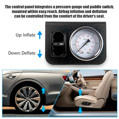 Air Gauge Control Kit in-Cab Single Panel Paddle Valve Switch with Quick Connect Fitting for Air Bag Suspension System 0-180psi - color: Single dial