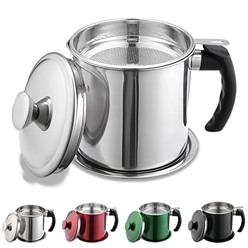 Kyraton Bacon Grease Container With Strainer, 48 oz Stainless Steel Oil Container, Pot Fat Storage With Lid, Easy Grip Handle Suitable For Storing Frying Oil And Cooking Grease 1. Silver - color: 1. Silver