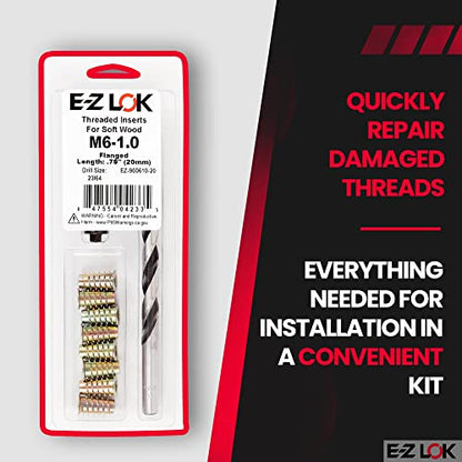 E-Z Hex Thread Repair Kit for Soft Wood Flanged Threaded Inserts M6-1.0 x 20mm, Drill, Installation Tool - size: M6-1.0 x 20mm, style: Flanged