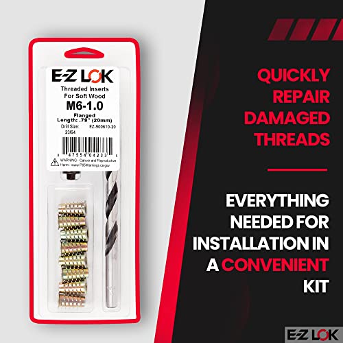 E-Z Hex Thread Repair Kit for Soft Wood Flanged Threaded Inserts M6-1.0 x 20mm, Drill, Installation Tool - size: M6-1.0 x 20mm, style: Flanged