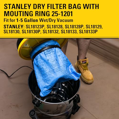 STANLEY - 251201 Stanley 25-1201 Blue Cloth, Reusable Filter with Clamp Ring for 1-5 Gallon Wet/Dry Vacuums, 1-Pack