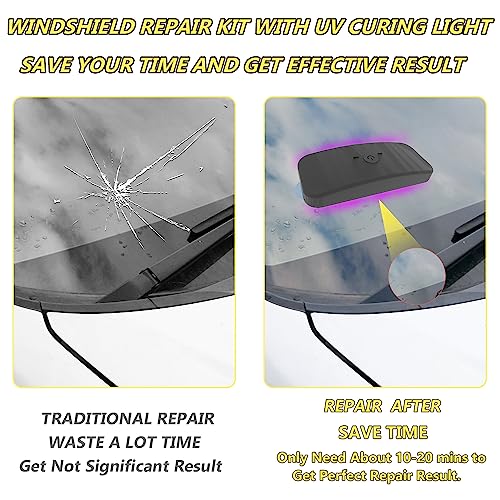 CLAMPER Windshield Repair Kit, Windshield Crack Repair Kit 4 Pcs, Windscreen Repair Kit with Enhanced Injection Head Suction Cup UV Curing Light, Windshield Chip Repair Kit for Bulls-Eye (Yellow) - color: yellow 02a