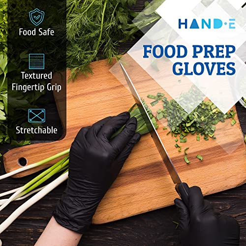 Hand-E Touch Black Nitrile Disposable Gloves -BBQ, Tattoo, Hair Dye, Cooking, Mechanic Gloves - Powder and Latex Free - size: Large (Pack of 100)