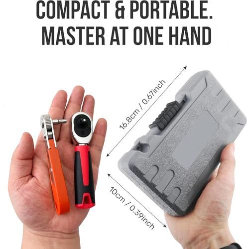 48Pcs 1/4" Mini Ratchet Socket Wrench and Screwdriver Set & Bits | 72-Tooth Ratchet Wrench , Right Angle Ratchet Screwdriver & extension for Auto, motorcycle, Bike Repair & Tight Space DIY
