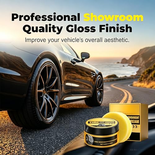 Car Tire Shine With Sponge, 2026 Upgraded Tire Coating For Long-Lasting Wet Look, Waterproof Uv Protection Black Restorer For Cars Trucks, Quick Application Tire Dressing Kit (1)