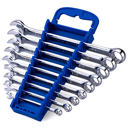 Max Torque 9-Piece Premium Combination Wrench Set, Standard Inch Sizes from 1/4” to 3/4” with Rack Organizer | Chrome Vanadium Steel, Long Pattern Design, Mirror Chrome Finish, Open and Box Ends - size: SAE Set, 9-Piece