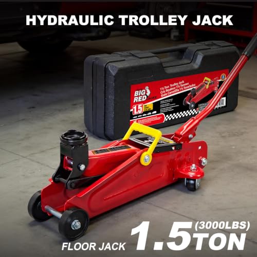BIG RED 1.5 Ton Hydraulic Floor Jack, Trolley Service/Floor Jack with Case | Lifting Range 5.6"-13", Fit Sedans Automotive for Maintenance and Service - size: 1.5 ton with case