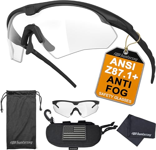 HTS HUNTERSKY S53 Anti Fog Tactical Shooting Range Safety Glasses ANSI Z87.1 Ballistic Eye Protection Hunting Airsoft Riding - color: S53 Black / Clear W/ Tactical Glasses Case