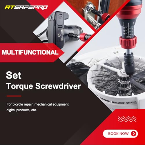 ATsafepro Torque Screwdriver 10-60 in.lb,21 Pcs Inch Pound Torque Screwdriver Set -1/4" Elastic Bit Holder and Bit Holder, Buckle Clamp, Flat, Hex, Torx, Philips, Fit for Bicycle, Tool Maintenance - style: Mechanical - 10-60 in.lb/1.1-6.8 Nm