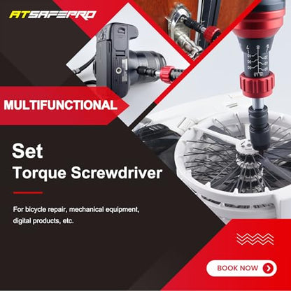 ATsafepro Torque Screwdriver 10-60 in.lb,21 Pcs Inch Pound Torque Screwdriver Set -1/4" Elastic Bit Holder and Bit Holder, Buckle Clamp, Flat, Hex, Torx, Philips, Fit for Bicycle, Tool Maintenance - style: Mechanical - 10-60 in.lb/1.1-6.8 Nm