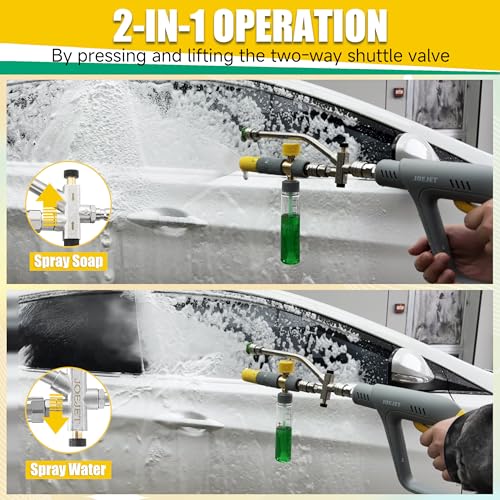 JOEJET Pressure Washer Short Gun with Mini Foam Cannon Dual Wand, 100 ML | Dual-Purpose Switch Spray Gun with 5 Power Washer Nozzle Tips, 1/4" Quick Connect, 4500 PSI - size: 100 ml
