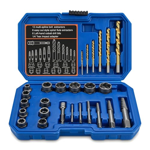 26Pcs Bolt Extractor Kit with Left Hand Drill Bits, Easy Out Screw Extractor Set for Damaged Stripped Broken Lug Nuts, Bolts & Screws – Includes Hex Adapter - size: 26PCS