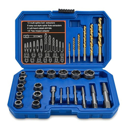 26Pcs Bolt Extractor Kit with Left Hand Drill Bits, Easy Out Screw Extractor Set for Damaged Stripped Broken Lug Nuts, Bolts & Screws – Includes Hex Adapter - size: 26PCS