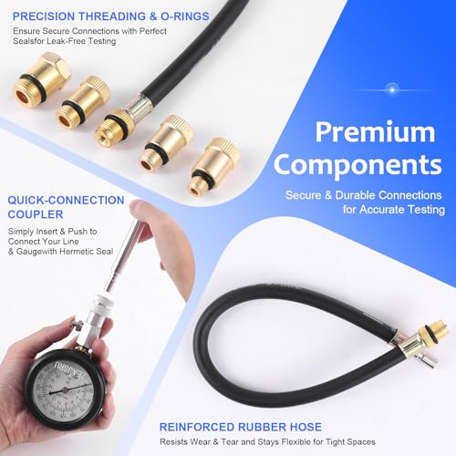 Engine Compression Tester Kit 8PCS, 0-300 PSI Cylinder Pressure Test Tool for Gasoline Engines on Cars, Motorcycles, ATVs & Small Engines with Dual Scale Gauge and Adapters (Blue-8PC)