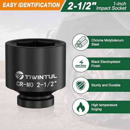 2-1/2" Impact Socket 1" Drive, 6 Point Design for Heavy Truck | CR-MO, ANSI Certified, Large & Spindle Nut Socket 1 Inch Drive for Construction, Oilfield & Equipment Service - size: 2-1/2"(1 PCS)
