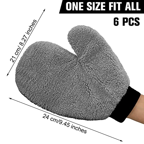 Remerry 6 Pcs Microfiber Mitts with Thumb for Cars Paint Wash Gloves Terry Weave Dusting Mitts - color: Gray