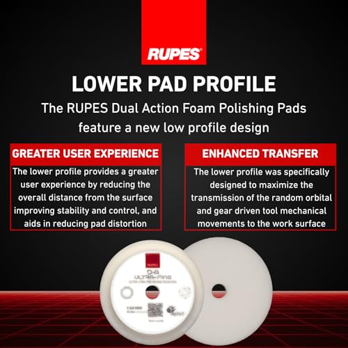 RUPES 9.DA100S Pack of 12 White D-A Ultra-Fine Polishing Foam Pads 100mm | Compatible with 4" Backing Plate | Ideal for Paint Correction & Gloss Enhancement | Extremely Fine Defect Removal - size: Ultrafine 100mm, style: Pack of 12