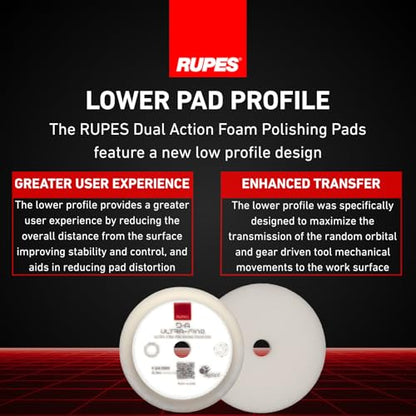 RUPES 9.DA100S Pack of 12 White D-A Ultra-Fine Polishing Foam Pads 100mm | Compatible with 4" Backing Plate | Ideal for Paint Correction & Gloss Enhancement | Extremely Fine Defect Removal - size: Ultrafine 100mm, style: Pack of 12