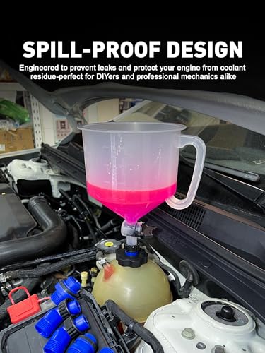 2026 Upgraded Coolant Bleeder Funnel Kit, Radiator Burping Funnel | Radiator Flush Funnel Kit, Car Coolant Air Bleeder Funnel Kit, Radiator Burp Funnel, Spill-Free Coolant Funnel Kit